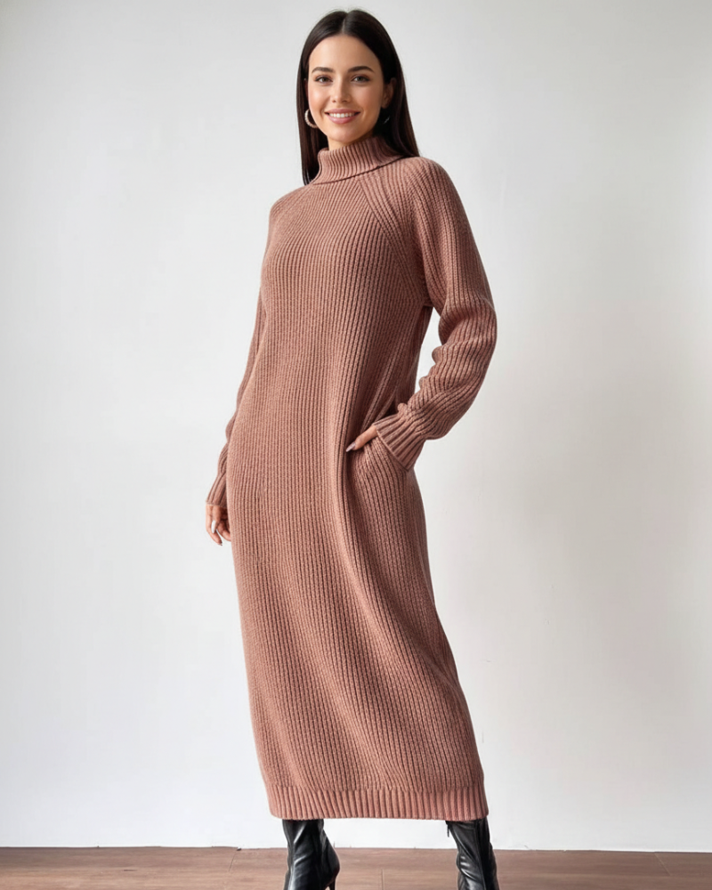 Lange Gebreide Jurk | Coltrui | Ribbreisel | Jumperjurk | Winterjurk-Boetiek Moda