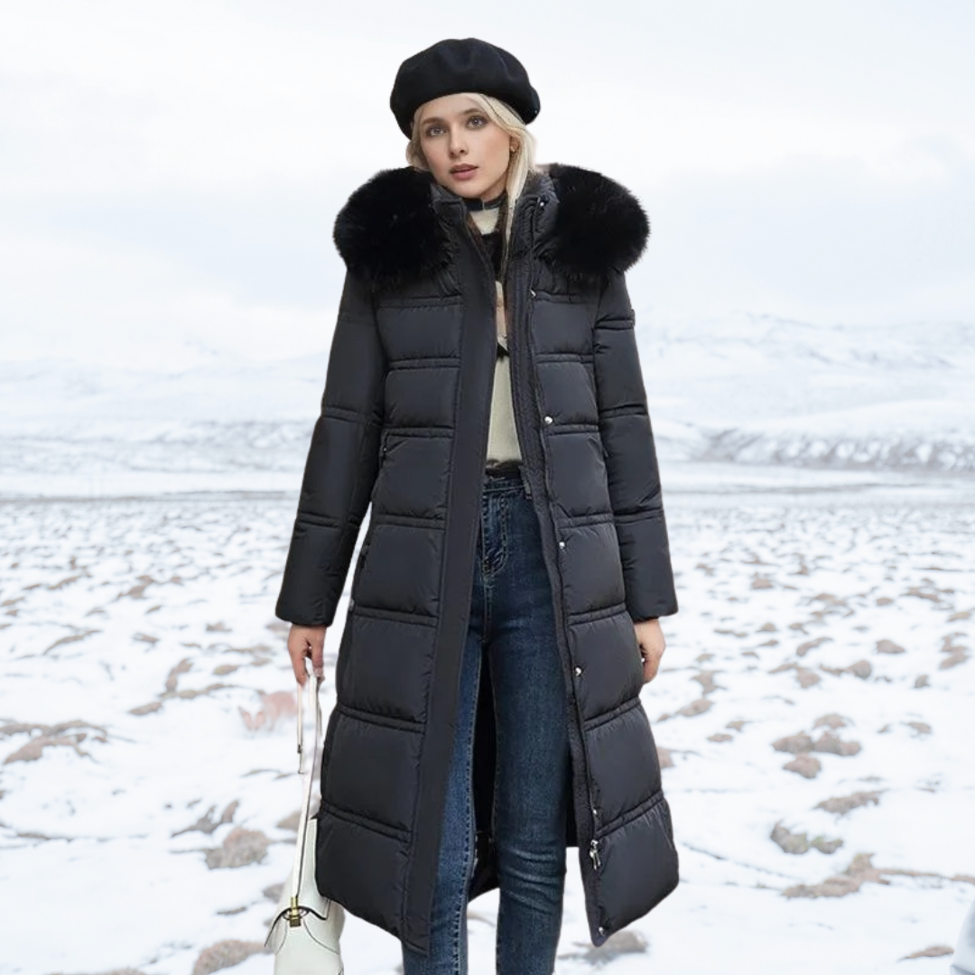 Lange Pufferjas | Gewatteerd | Bontkraag | Lange Winterjassen voor Vrouwen | Dames Overjas-Boetiek Moda