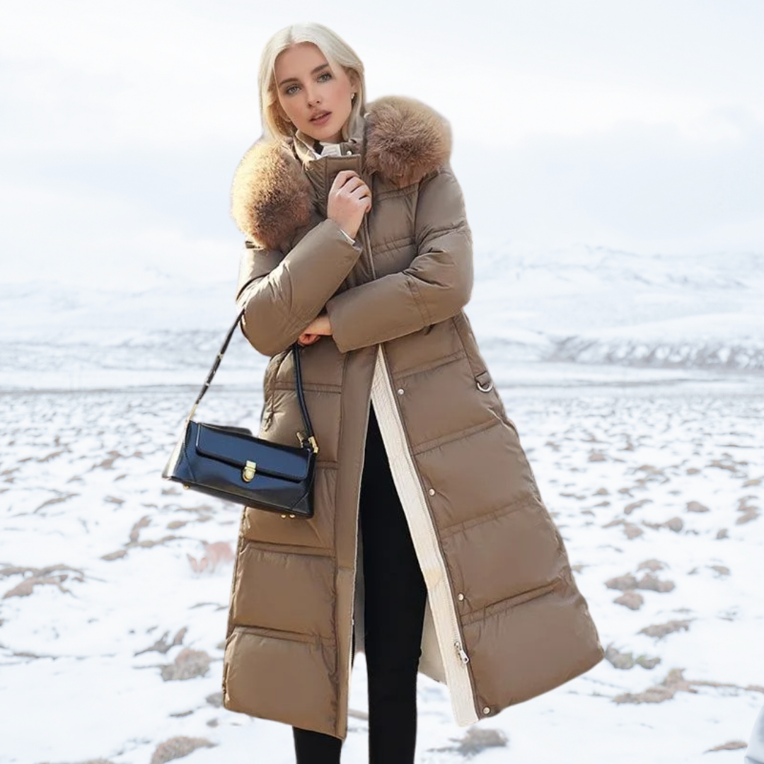 Lange Pufferjas | Gewatteerd | Bontkraag | Lange Winterjassen voor Vrouwen | Dames Overjas-Boetiek Moda