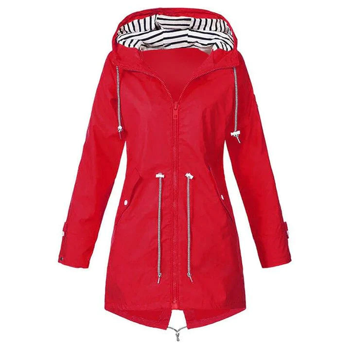 Lange Regenjas - Capuchon - Zip-Up - Waterdichte jassen - Damesjas-Boetiek Moda