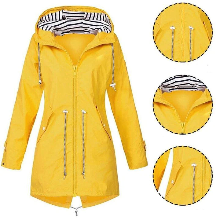 Lange Regenjas - Capuchon - Zip-Up - Waterdichte jassen - Damesjas-Boetiek Moda