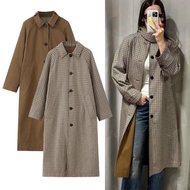 Lange Trench Coat - Dames Single Breasted Oversized Trench Coat-Boetiek Moda