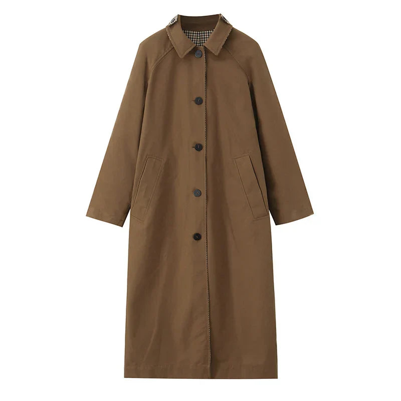 Lange Trench Coat - Dames Single Breasted Oversized Trench Coat-Boetiek Moda