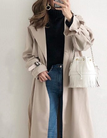 Lange Trenchcoat - Waterafstotende Beige Damesjas Met Enkele Borst-Boetiek Moda