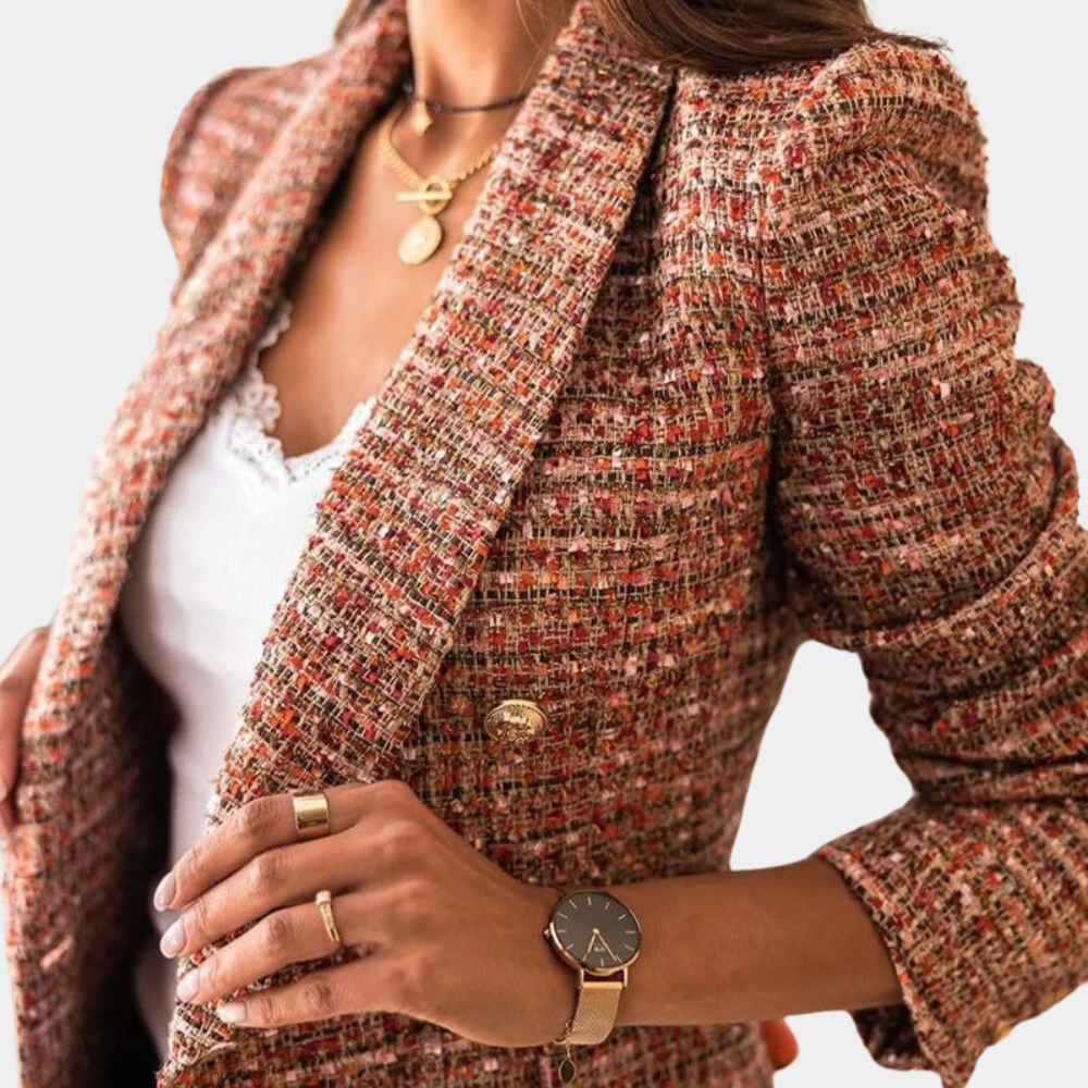 Lange blazer - Stijlvolle geruite blazerjas voor dames-Boetiek Moda