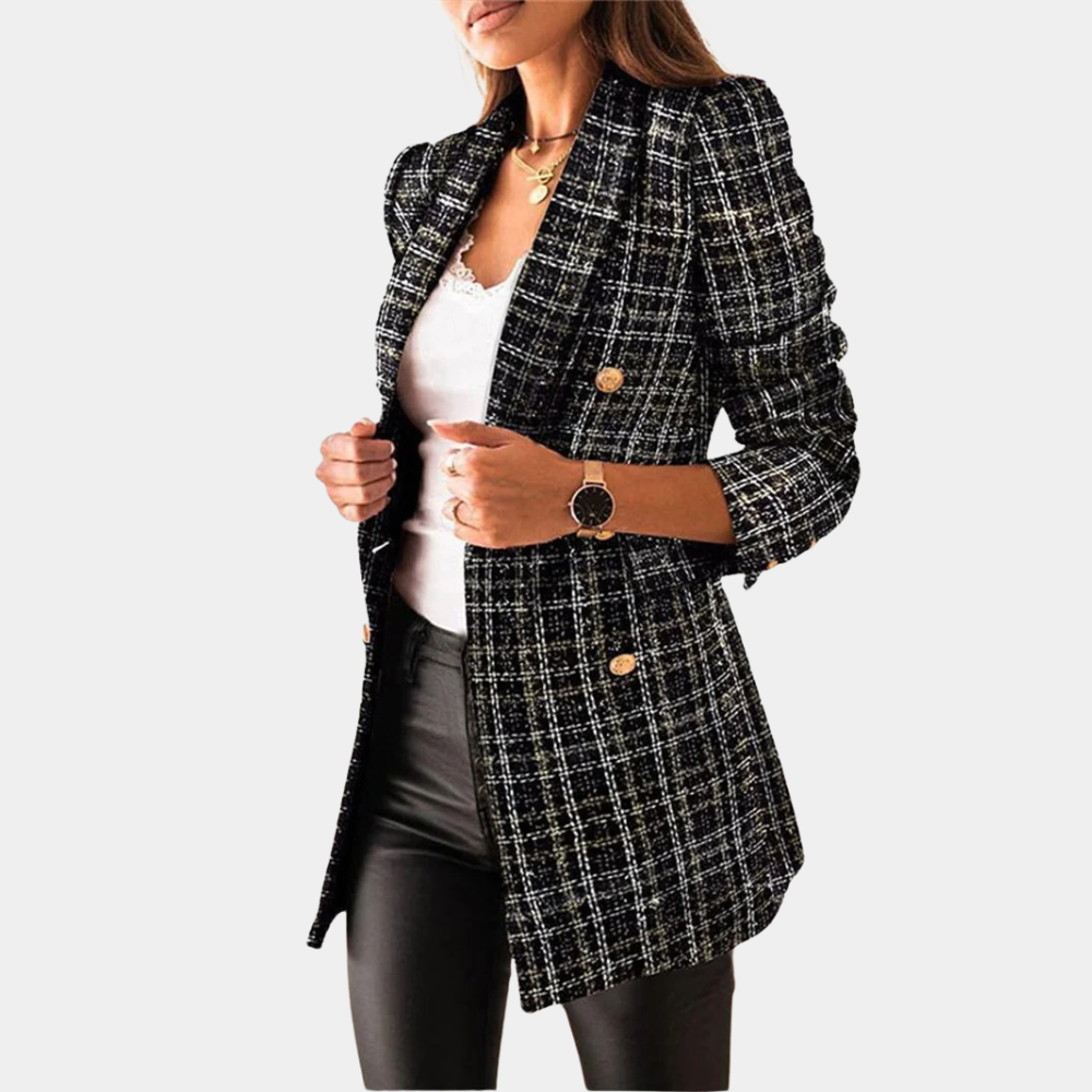 Lange blazer - Stijlvolle geruite blazerjas voor dames-Boetiek Moda