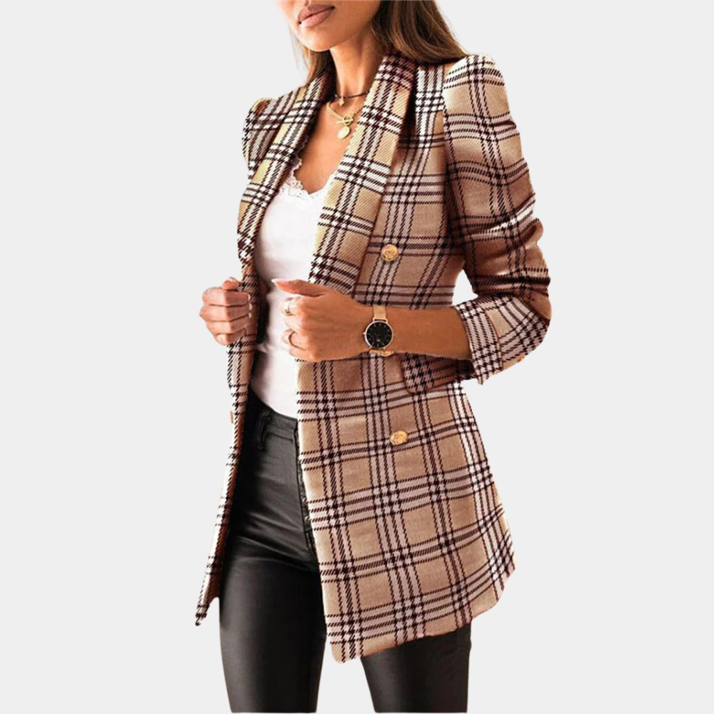 Lange blazer - Stijlvolle geruite blazerjas voor dames-Boetiek Moda