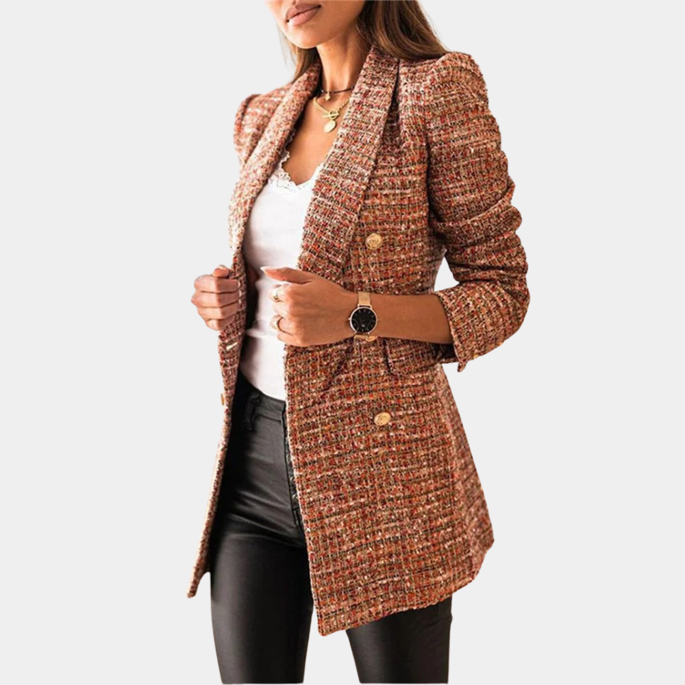 Lange blazer - Stijlvolle geruite blazerjas voor dames-Boetiek Moda