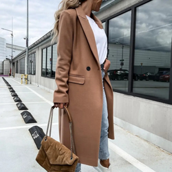 Lange jas - Wollen winter trenchcoat met knoopsluiting voor dames-Boetiek Moda