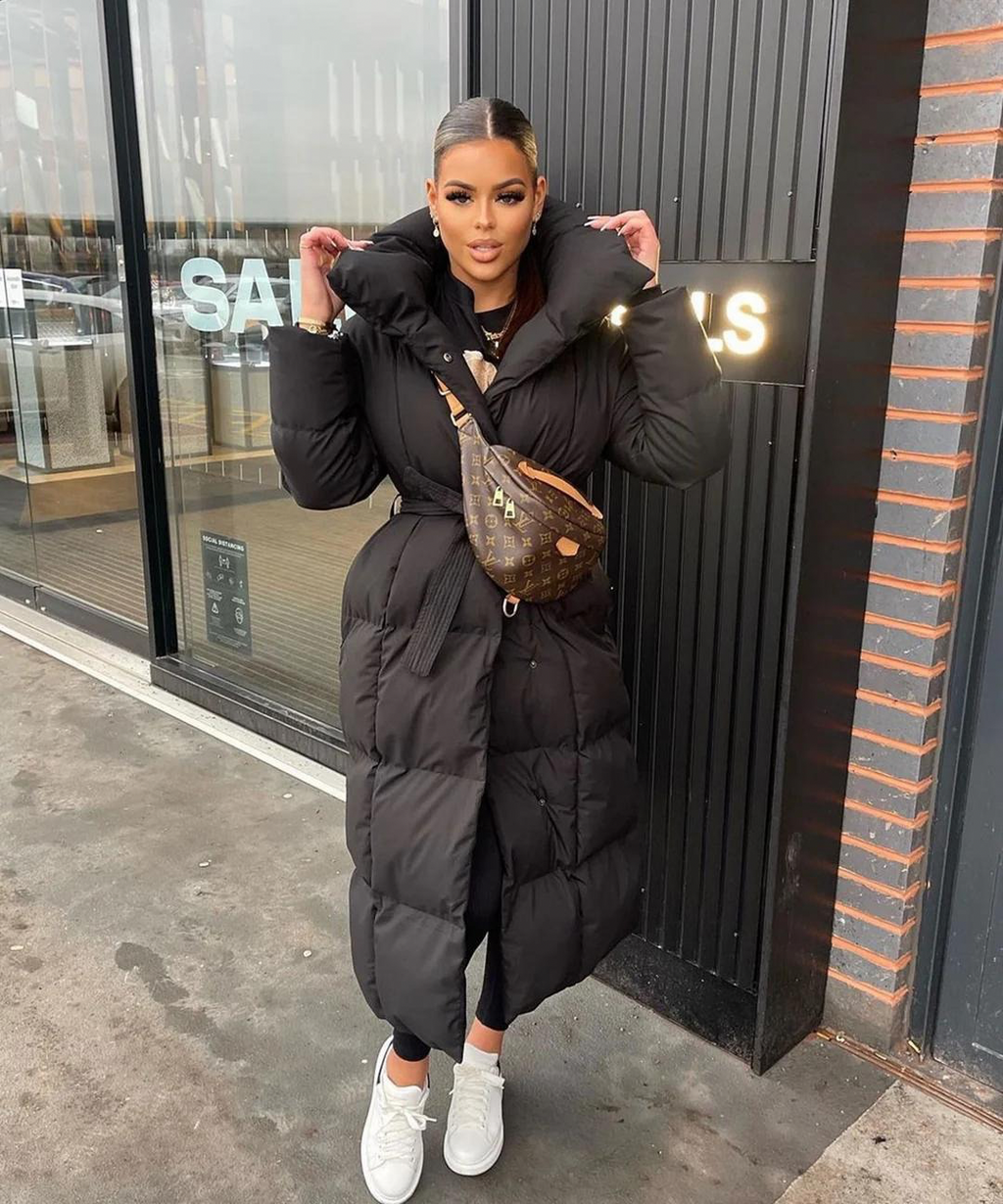 Lange pufferjas | Warm | Riem | Gewatteerde jas | Lange winterjas voor dames-Boetiek Moda