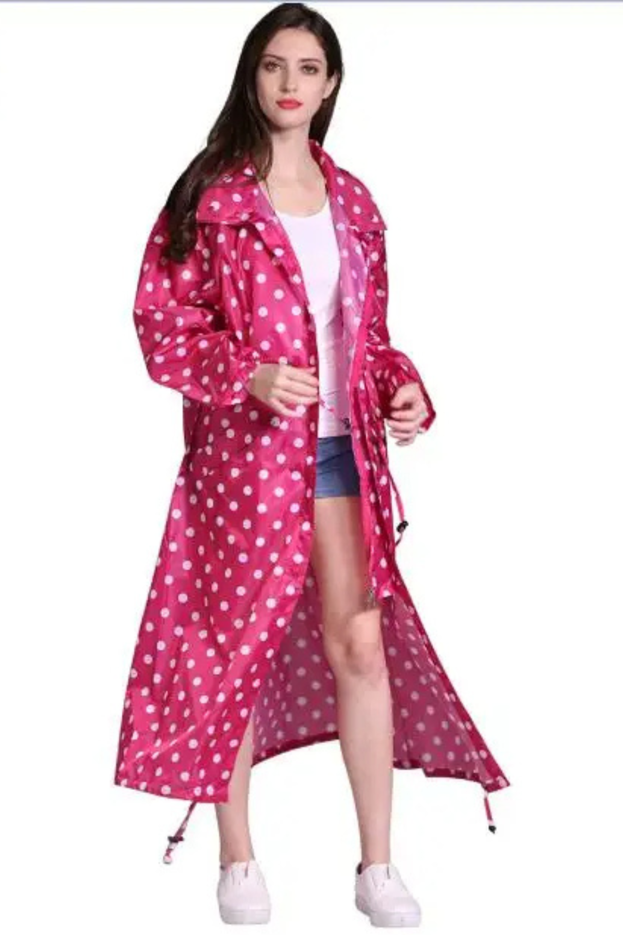 Lange regenjas | Capuchon | Taillekoord | Regenjas | Dames Lange Waterdichte Jas-Boetiek Moda