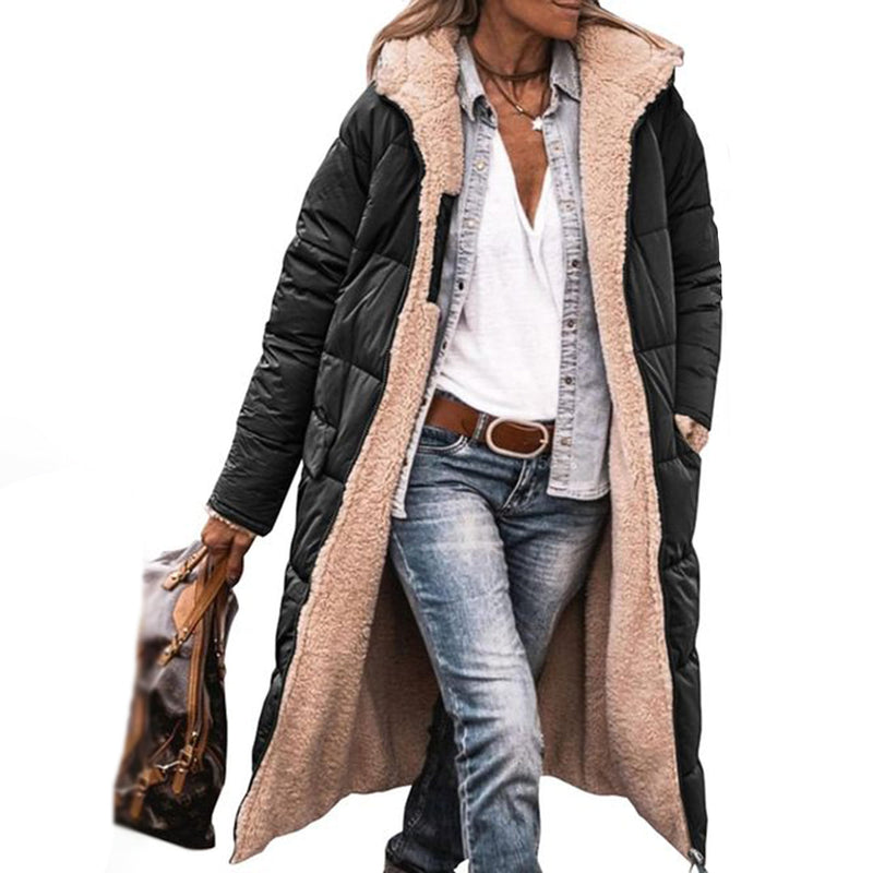 Lange winterjas - fleece gevoerd - capuchon - lange puffer coat - lange overjas dames-Boetiek Moda