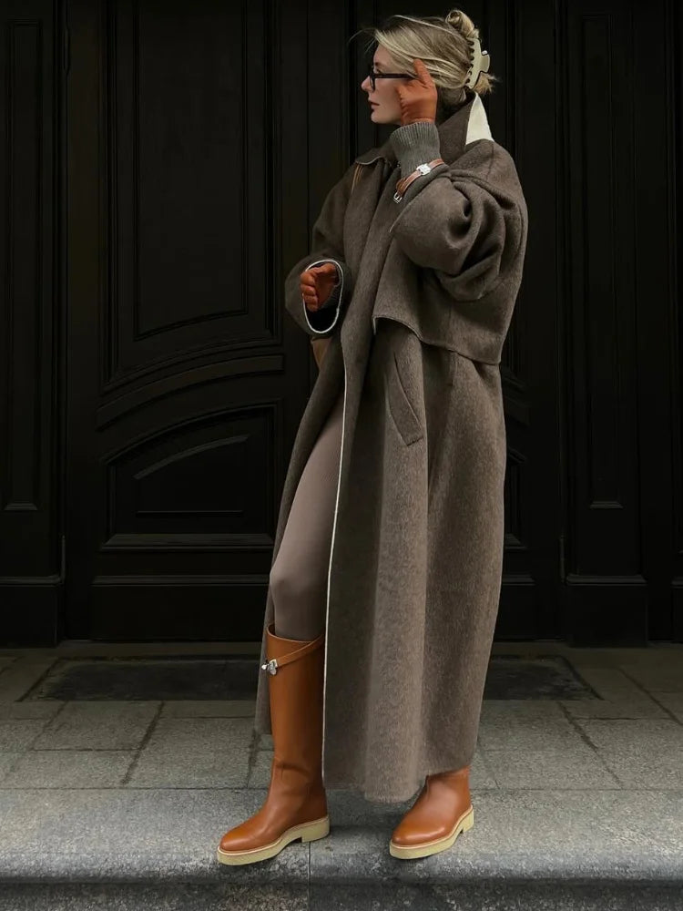 Lange wollen mantel - Bruin - Oversized - Trenchcoat Wol - Dames winterjassen & jacks-Boetiek Moda