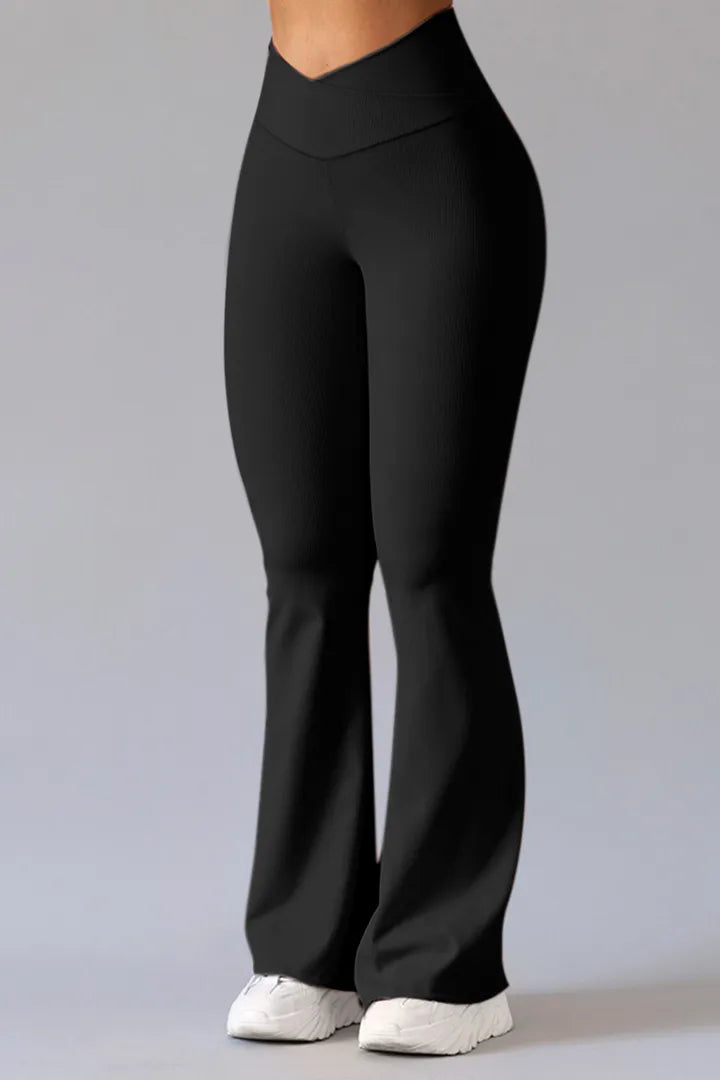 Leggings met uitlopende pijpen - Leggings voor dames met V-taille en hoge taille-Boetiek Moda