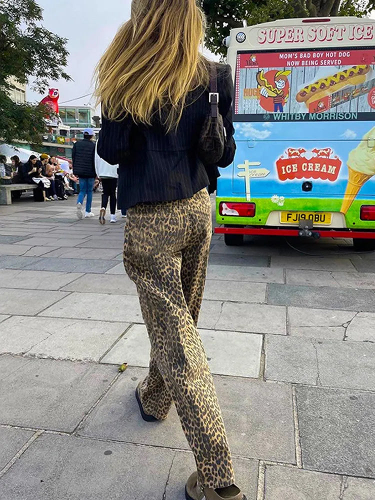 Leopard Jeans - Damesbroek met wijde pijpen en losse taille-Boetiek Moda