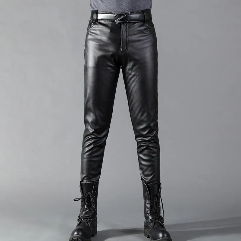 Leren Broek - Zwarte stretch skinny leren broek voor heren-Boetiek Moda