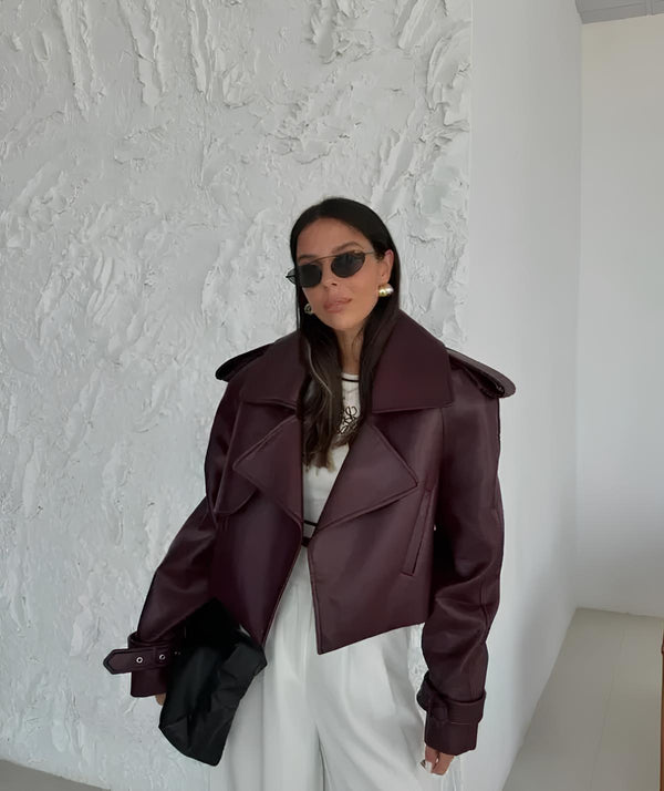 Leren Jas - Kunstleer - Biker - Burgundy Leren Jas - Vrouwen Leren Jas-Boetiek Moda