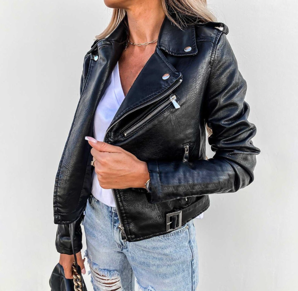 Leren Jas | Riem | Zip-Up | Bikerjas | Leren Damesjas-Boetiek Moda