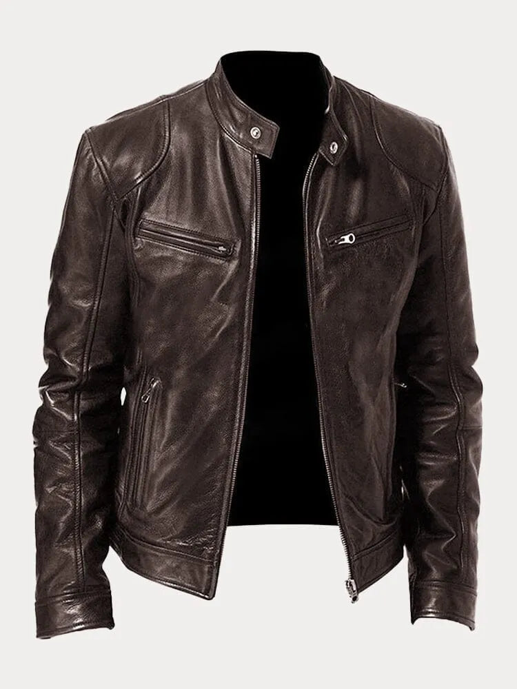 Leren Jas - Slim fit leren motorjas met ritssluiting voor heren-Boetiek Moda