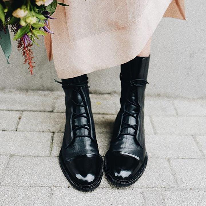 Leren Laarzen - Dames Vintage Mid Calf Lace Up Laarzen-Boetiek Moda