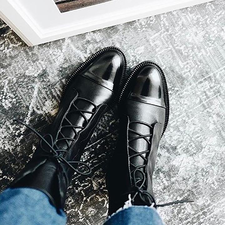 Leren Laarzen - Dames Vintage Mid Calf Lace Up Laarzen-Boetiek Moda