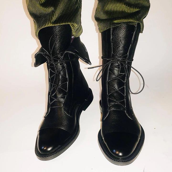 Leren Laarzen - Dames Vintage Mid Calf Lace Up Laarzen-Boetiek Moda