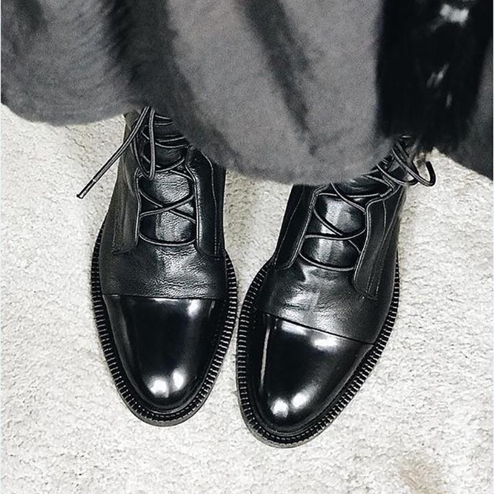 Leren Laarzen - Dames Vintage Mid Calf Lace Up Laarzen-Boetiek Moda