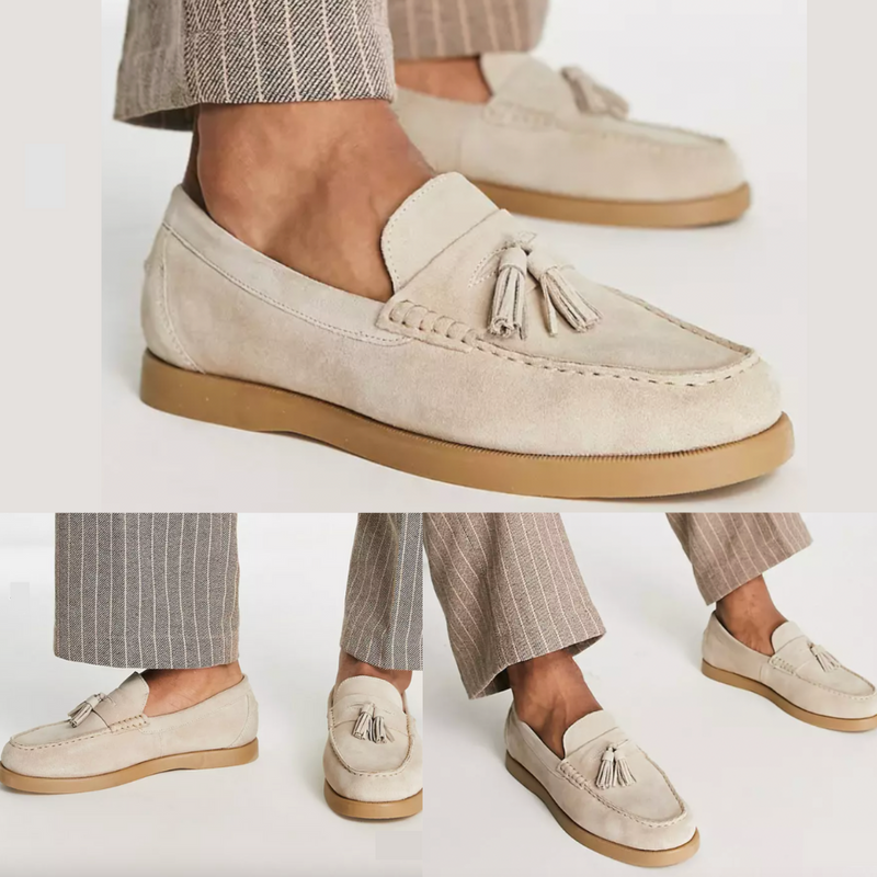 Leren Loafers - Slip-On - Beige - Herenschoenen - Mocassins-Boetiek Moda