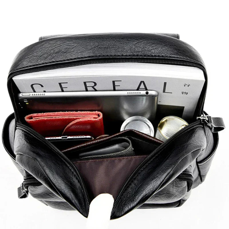 Leren rugzak - Grote kunstlederen laptoprugzak voor dames-Boetiek Moda