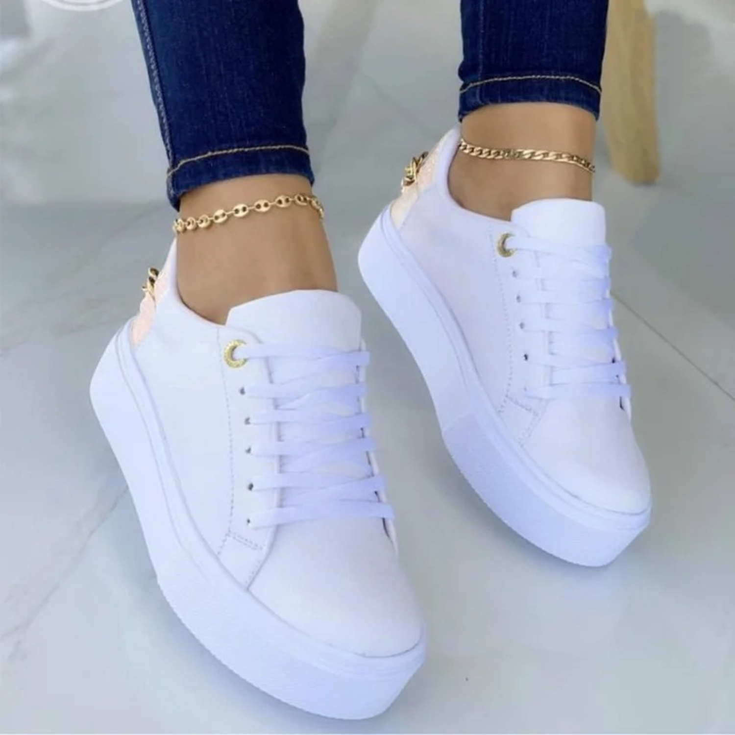 Leren sneakers - Dames Sneakers met Dikke Zool en Vetersluiting-Boetiek Moda