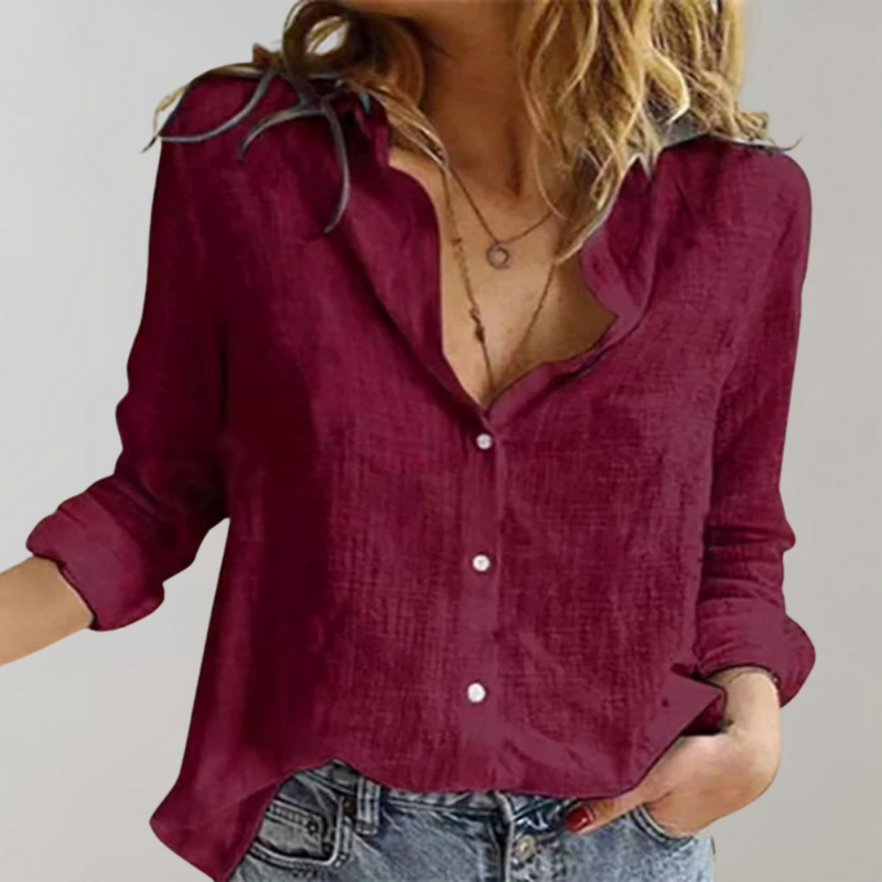 Linnen Blouse - Los model - Lange Mouw - Button-Up Blouse - Dameskleding-Boetiek Moda