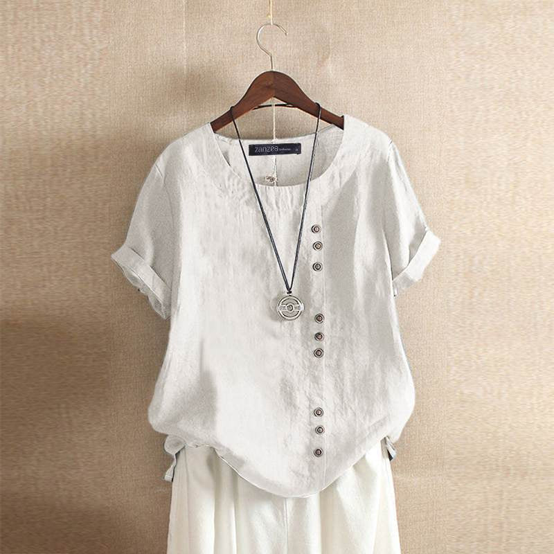 Linnen Blouse | Oversized | Korte mouwen | Linnen shirt voor dames | Zomertop voor dames-Boetiek Moda