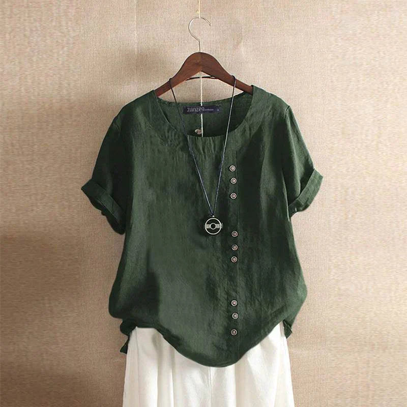 Linnen Blouse | Oversized | Korte mouwen | Linnen shirt voor dames | Zomertop voor dames-Boetiek Moda