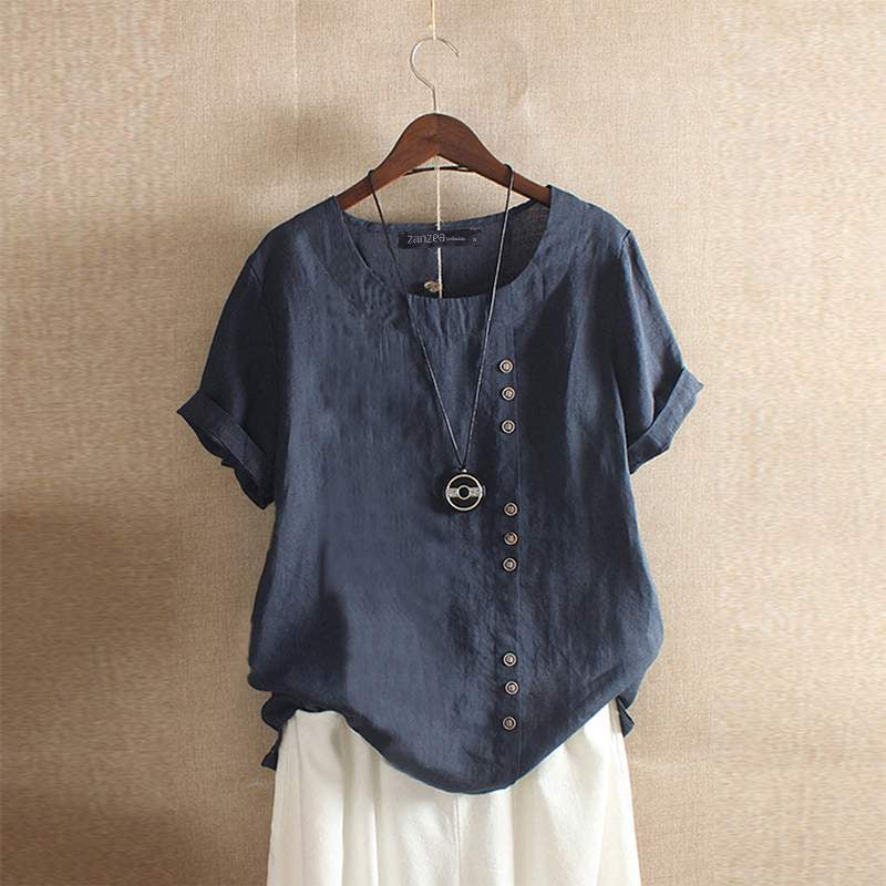 Linnen Blouse | Oversized | Korte mouwen | Linnen shirt voor dames | Zomertop voor dames-Boetiek Moda