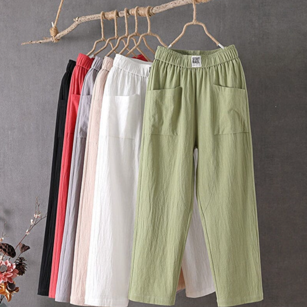 Linnen Broek - Elastische taille - Losse pasvorm - Zomerbroek - Linnen broek voor dames-Boetiek Moda