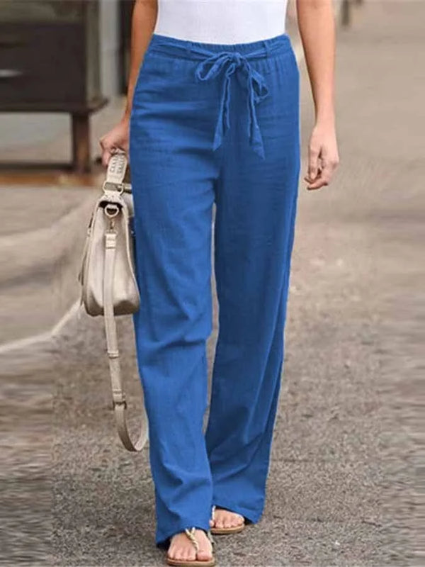 Linnen Broek - Hoge Taille - Los model - Broek met wijde pijpen - Dames Zomerbroek-Boetiek Moda