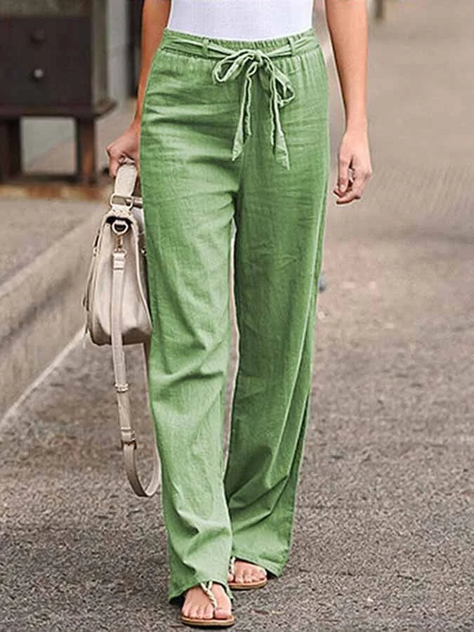 Linnen Broek - Hoge Taille - Los model - Broek met wijde pijpen - Dames Zomerbroek-Boetiek Moda