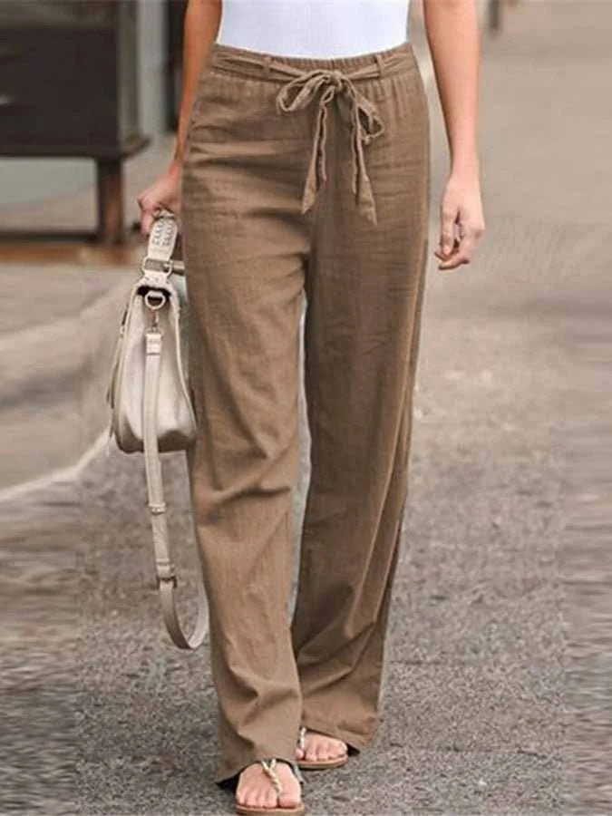 Linnen Broek - Hoge Taille - Los model - Broek met wijde pijpen - Dames Zomerbroek-Boetiek Moda