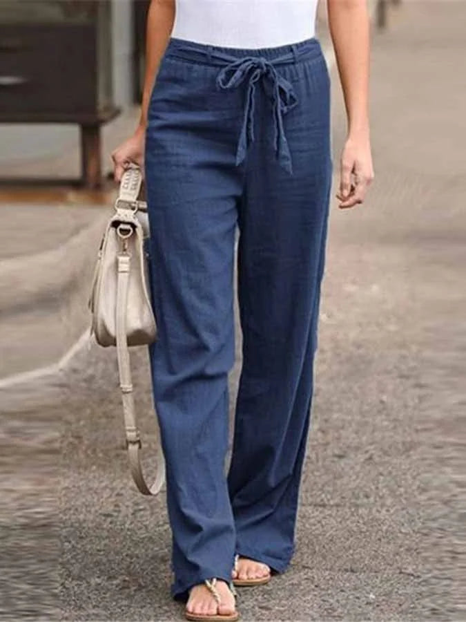 Linnen Broek - Hoge Taille - Los model - Broek met wijde pijpen - Dames Zomerbroek-Boetiek Moda