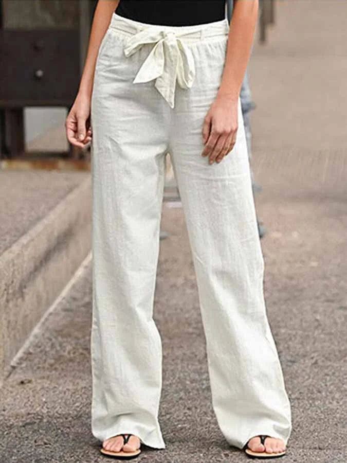 Linnen Broek - Hoge Taille - Los model - Broek met wijde pijpen - Dames Zomerbroek-Boetiek Moda