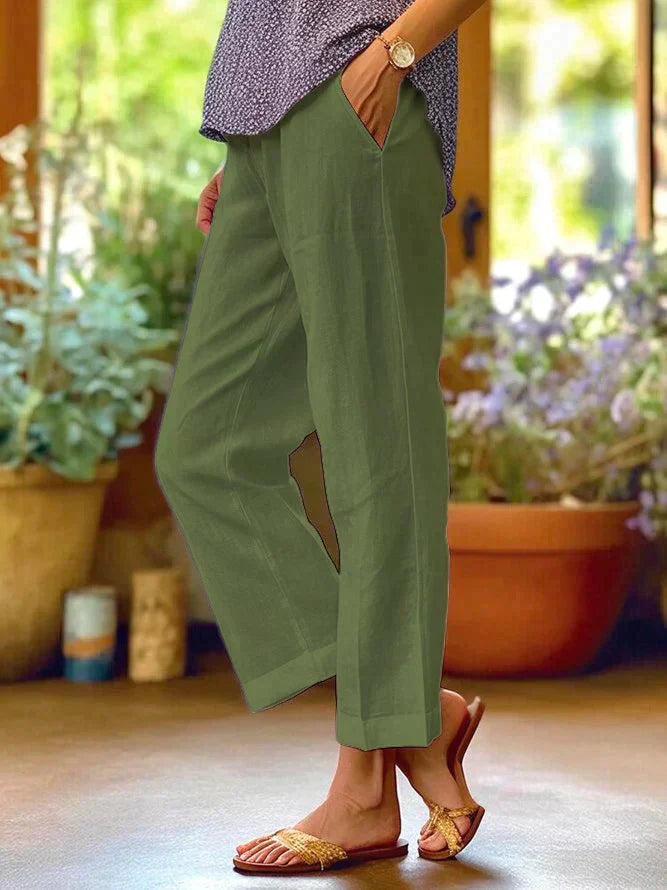 Linnen Broek | Katoen | Lichtgewicht | Wijde pijpen | Zomerbroek voor dames-Boetiek Moda
