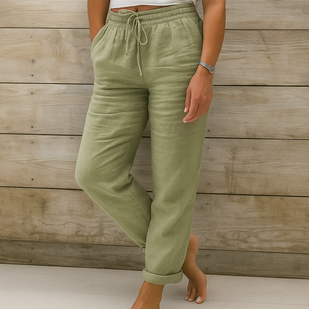 Linnen Broek | Koord | Elastische Taille | Linnen Broek | Damesbroek-Boetiek Moda