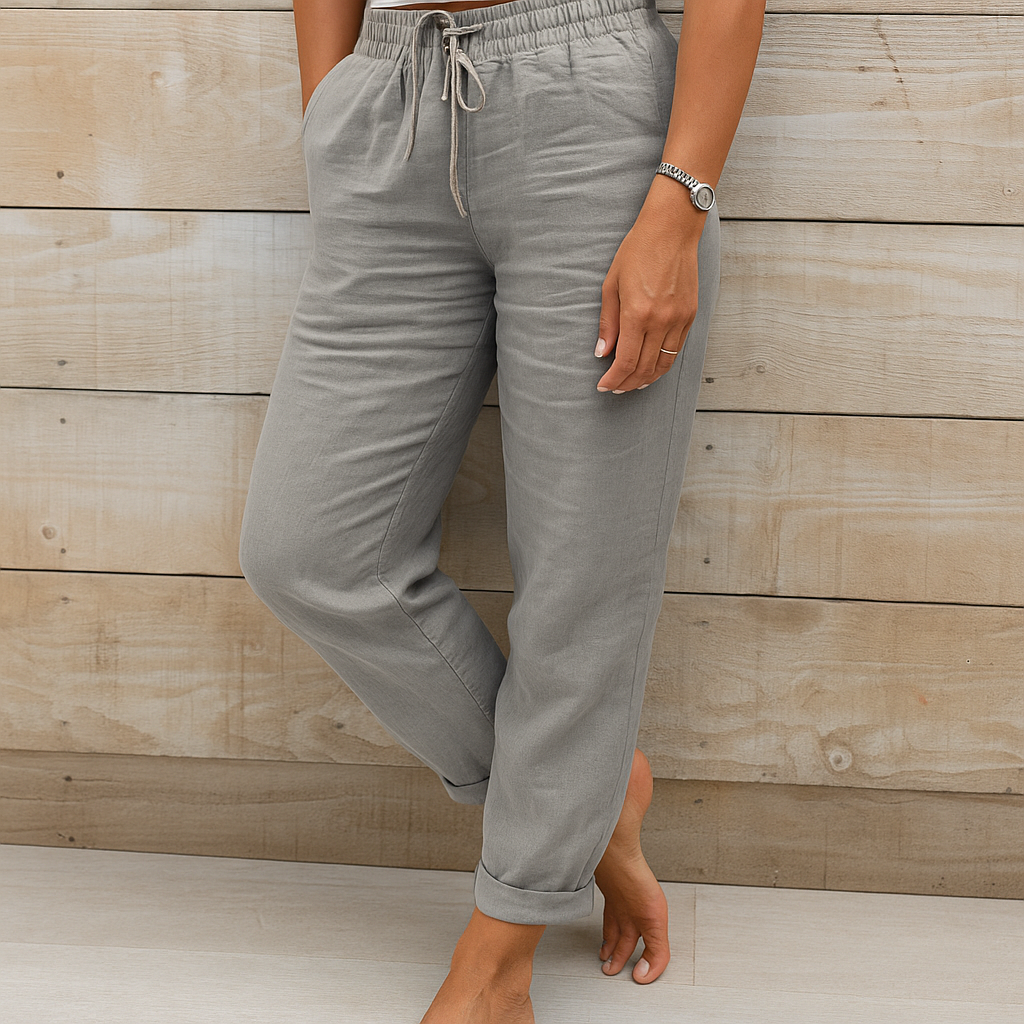 Linnen Broek | Koord | Elastische Taille | Linnen Broek | Damesbroek-Boetiek Moda