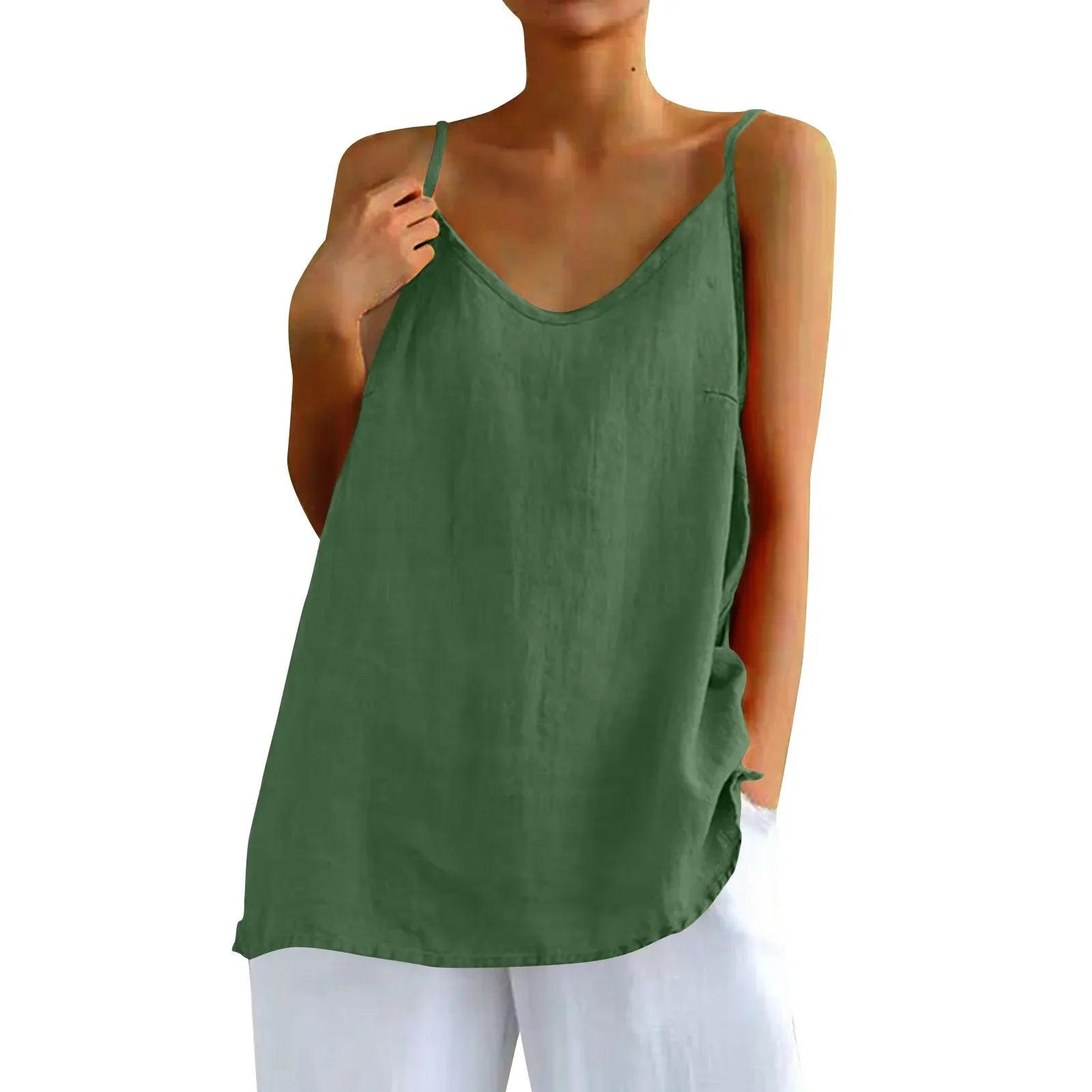 Linnen Top - Dames Mouwloze Losse Pasvorm Oversized Zomer Top-Boetiek Moda