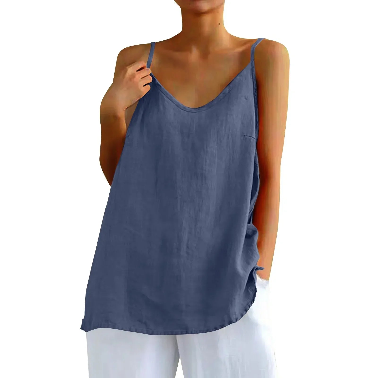 Linnen Top - Dames Mouwloze Losse Pasvorm Oversized Zomer Top-Boetiek Moda