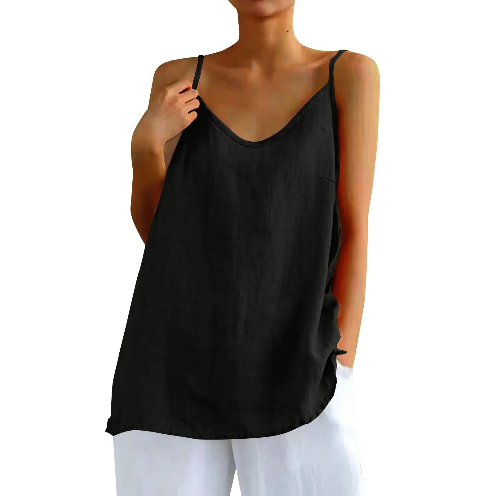 Linnen Top - Dames Mouwloze Losse Pasvorm Oversized Zomer Top-Boetiek Moda