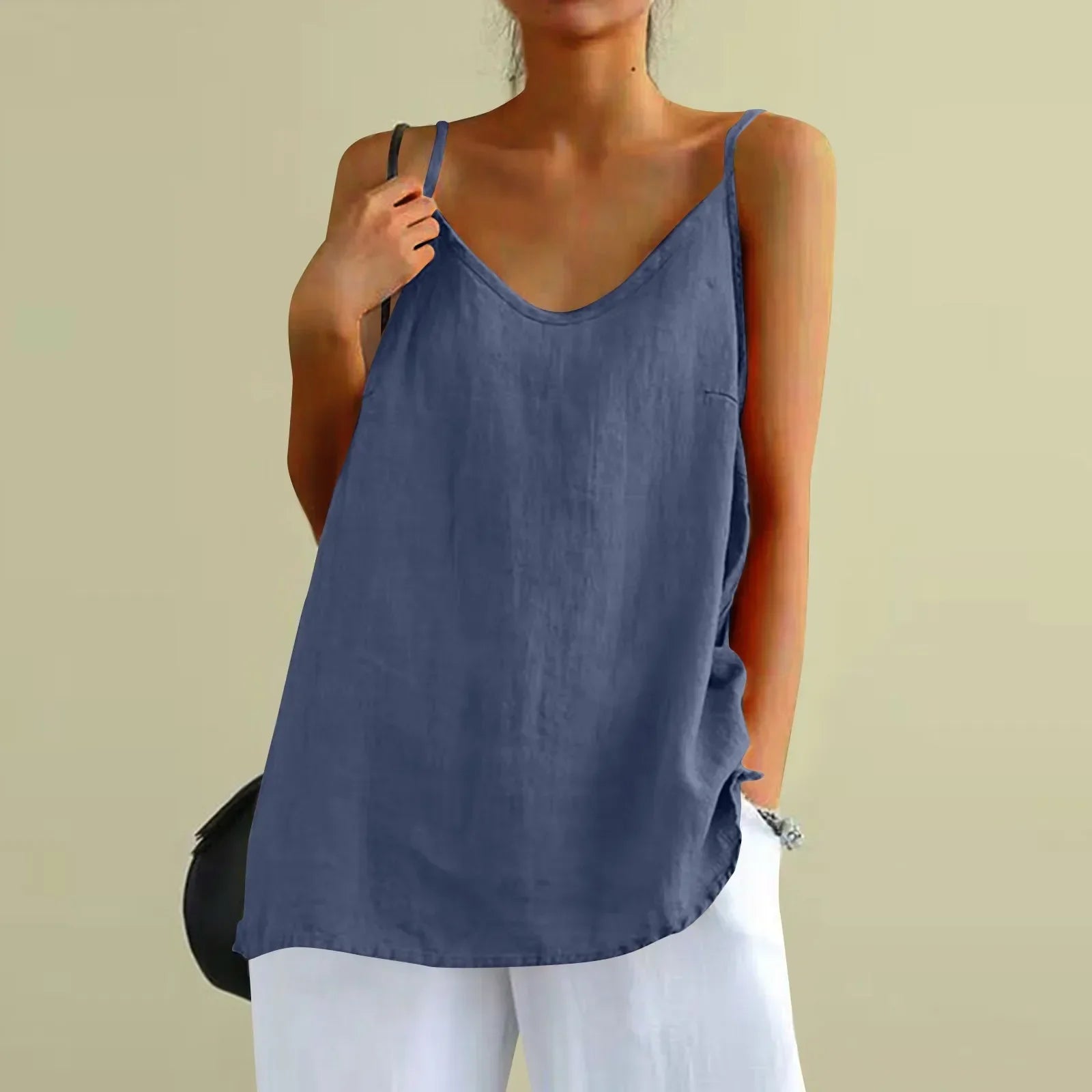 Linnen Top - Dames Mouwloze Losse Pasvorm Oversized Zomer Top-Boetiek Moda