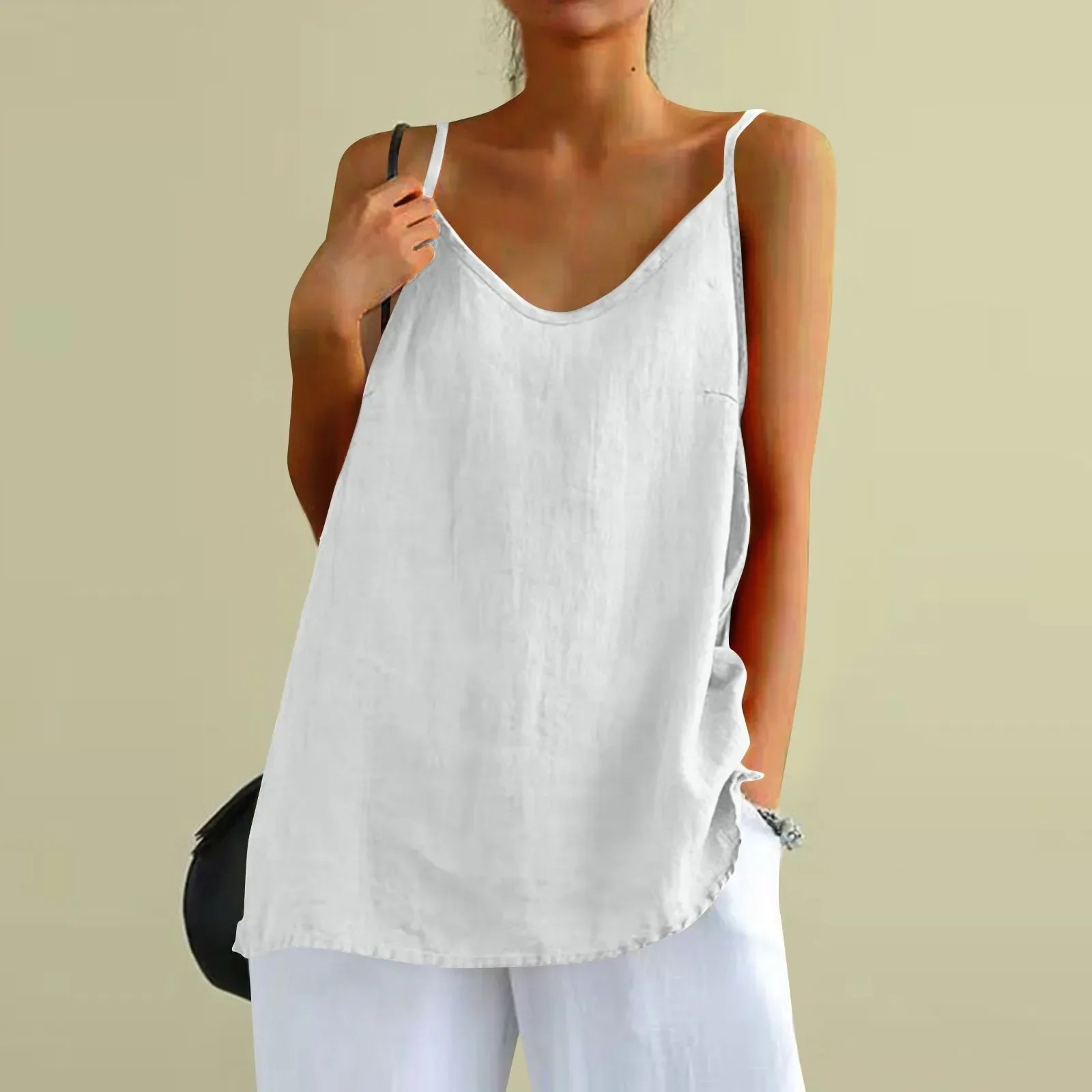 Linnen Top - Dames Mouwloze Losse Pasvorm Oversized Zomer Top-Boetiek Moda