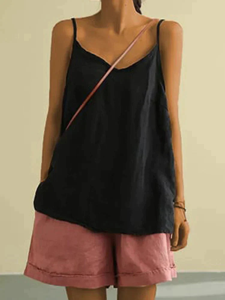Linnen Top - Dames Spagetti Strap Long Loose Fit Zomertop-Boetiek Moda