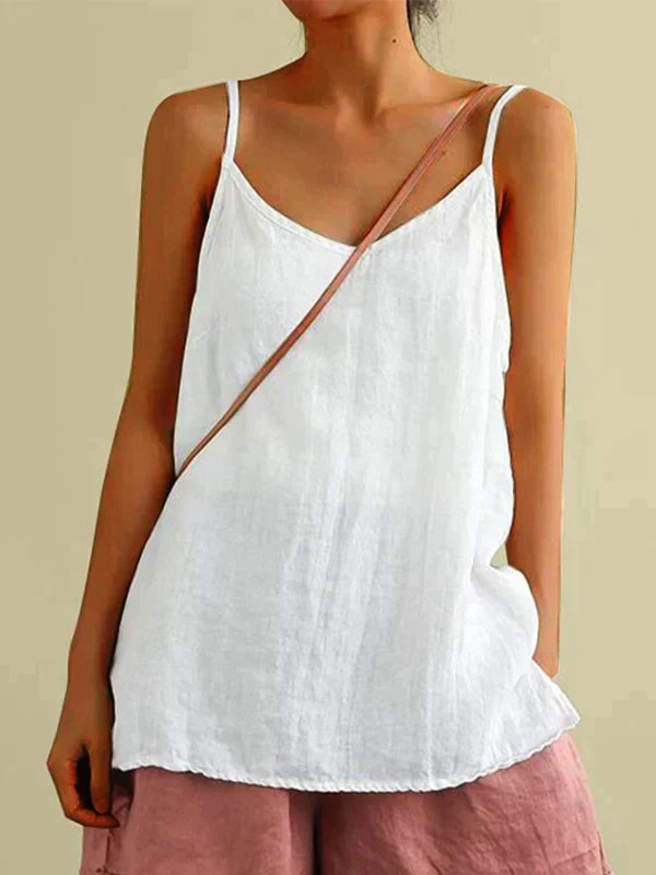 Linnen Top - Dames Spagetti Strap Long Loose Fit Zomertop-Boetiek Moda